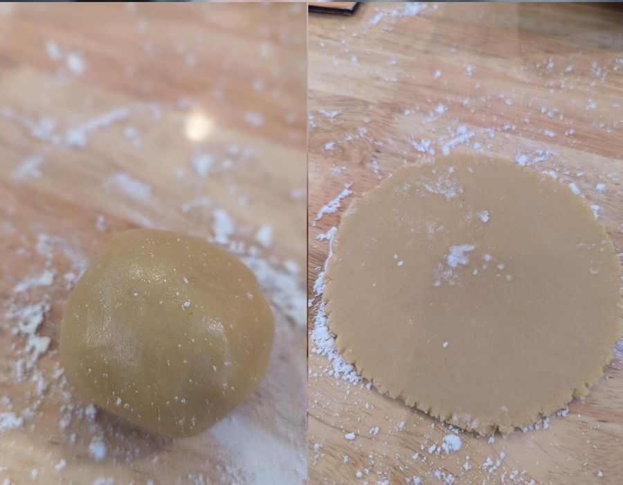 Nhào bột và cán mỏng để chuẩn bị bọc nhân